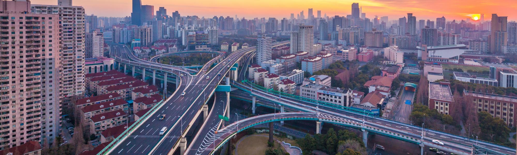 shanghair roads at sunrise