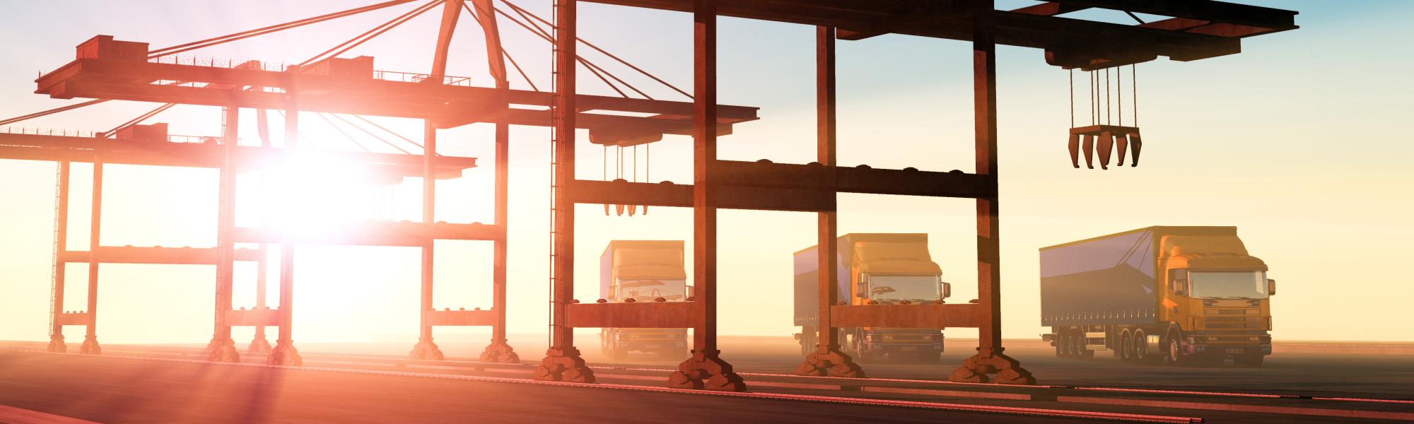 Sea-port, truck, loading goods, multimodal