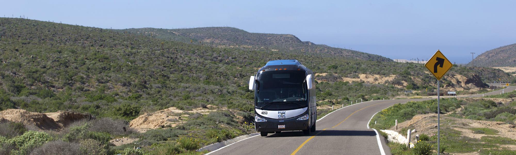 tourist bus on road in Mexico