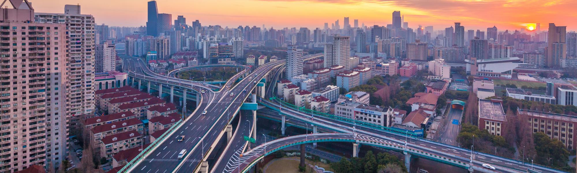 road network in shanghai at dusk