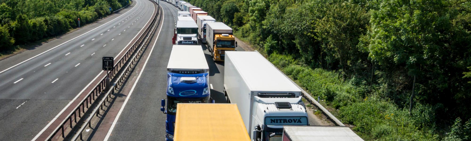queues of trucks on a highway