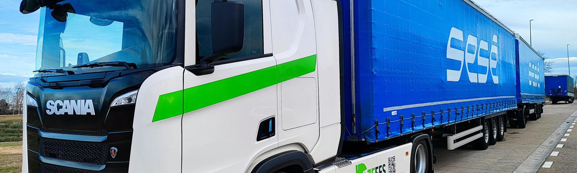Ses&eacute;, Scania and ZEFES kick off first electric duo-trailer test in Spain