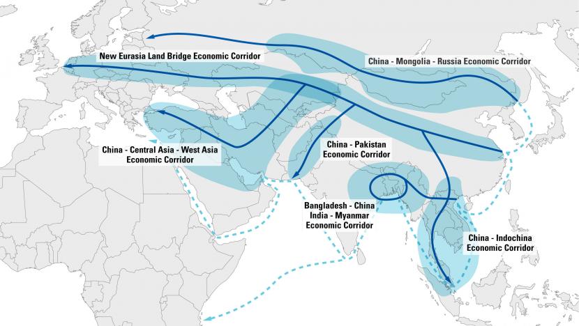 map China key trade corridors OBOR