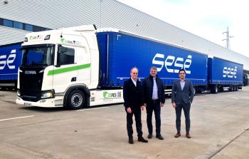 Ses&eacute;, Scania and ZEFES kick off first electric duo-trailer test in Spain